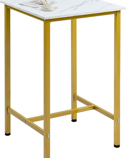 Finnhomy Bar Table, 23.6" Pub Table High Top Table, Square Bar Height Table, Counter Height Cocktail Table, Small Kitchen Table Set for 2, Breakfast for Kitchen, Living Room, White Marble and Gold - LeafyLoom