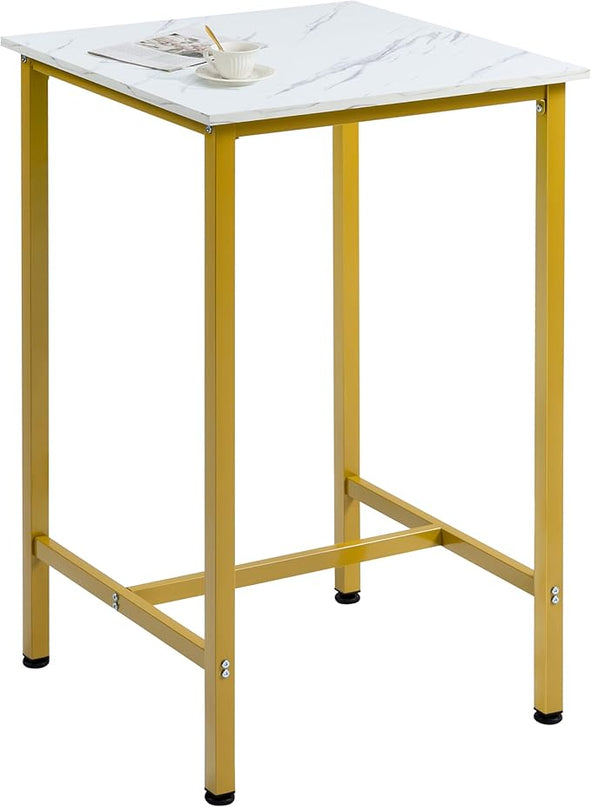 Finnhomy Bar Table, 23.6" Pub Table High Top Table, Square Bar Height Table, Counter Height Cocktail Table, Small Kitchen Table Set for 2, Breakfast for Kitchen, Living Room, White Marble and Gold - LeafyLoom