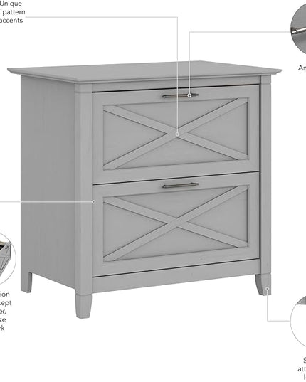 Bush Furniture Key West 2 Drawer Lateral File Cabinet in Cape Cod Gray | Document Storage for Home Office | Accent Chest with Drawers - LeafyLoom