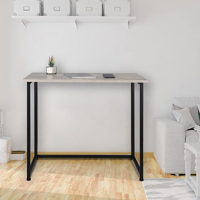 Leopard Outdoor Products Folding Computer Desk for Small Spaces, Space-Saving Home Office Desk, Foldable Computer Table, Laptop Table, Writing Desk, Compact Study Reading Table (Black/Greige) - LeafyLoom