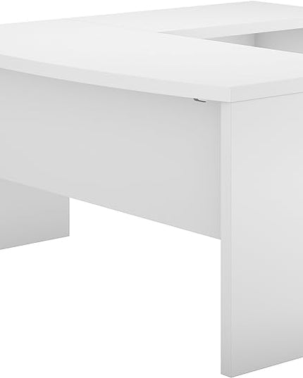 Bush Business Furniture Echo L Shaped Bow Front Desk in Pure White - LeafyLoom