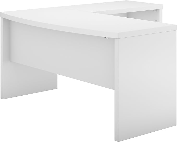 Bush Business Furniture Echo L Shaped Bow Front Desk in Pure White - LeafyLoom