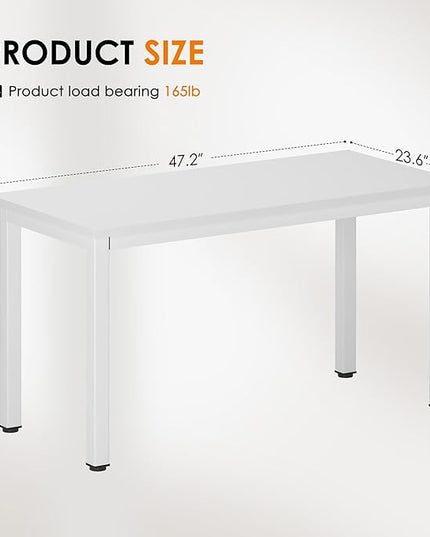 DlandHome 47 inches Medium Computer Desk, Home Composite Wood Board Desk, Decent and Steady Home Office School Desk/Workstation/Table, BS1-120WW White and White Legs, 1 Pack - LeafyLoom
