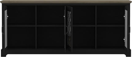 Galano Millicent TV Stand for up to 75 Inch TV, Farmhouse Entertainment Center with Mirror Doors & Storage Shelves, Rustic Media Console Cabinet for Living Room, Black Knotty Grey Oak - LeafyLoom