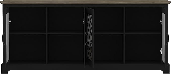 Galano Millicent TV Stand for up to 75 Inch TV, Farmhouse Entertainment Center with Mirror Doors & Storage Shelves, Rustic Media Console Cabinet for Living Room, Black Knotty Grey Oak - LeafyLoom