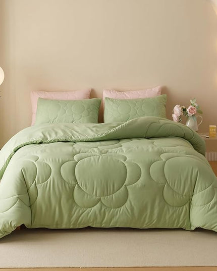 Sage Flower Comforter California King Green Sunflower Print Bed Cal King Comforter Set 3 PCs Green Floral Comforter Set for Women Girls Bedroom Decor All Season Hotel Quality Comforter - LeafyLoom