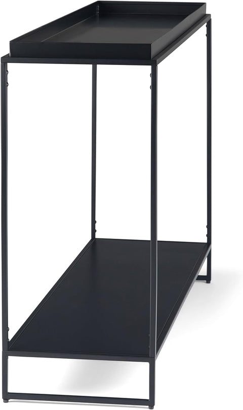 SIMPLIHOME Garner 47 inch Wide Metal Tray Top Console Sofa Entryway Table in Black, for the Living Room, Entryway and Bedroom - LeafyLoom