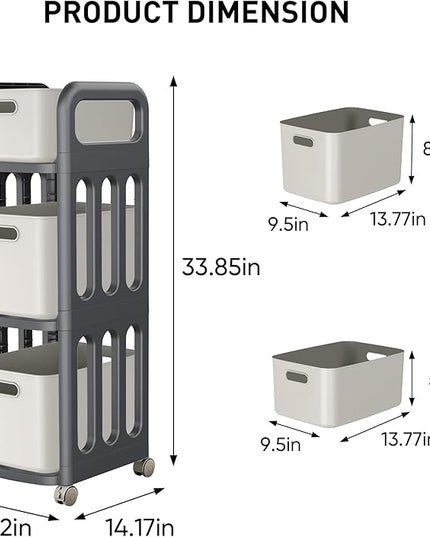 File Cabinet, Easy Assembled Mobile Filing Cabinets with Wheels, 3 Drawer Rolling Cart for Home Office Legal/Letter/A4 Size File - LeafyLoom