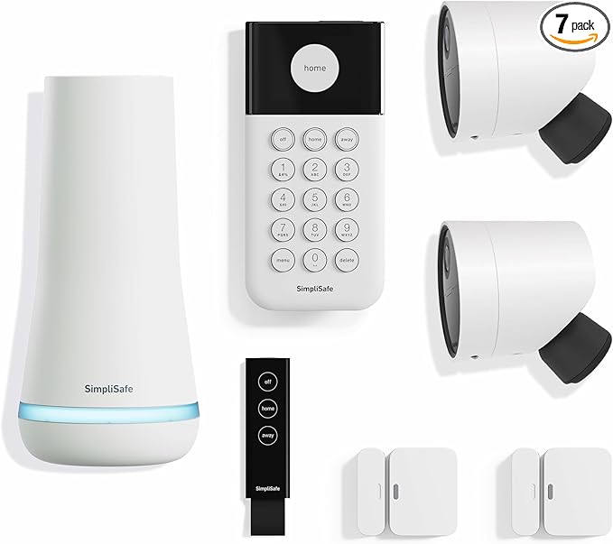 SimpliSafe 7 Piece Wireless Outdoor Camera Home Security System - Optional 24/7 Professional Monitoring - No Contract - Compatible with Alexa and Google Assistant SimpliSafe%C2%AE