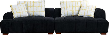 104" 4 Seaters Cloud Modular Corduroy Upholstery Sectional, Modern Living Room Upholstered Furniture Deep Seat Sofa & Couch with 4PCS Pillows and Rubber Wood Legs for Home Office Apartment, Black - LeafyLoom
