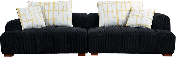 104" 4 Seaters Cloud Modular Corduroy Upholstery Sectional, Modern Living Room Upholstered Furniture Deep Seat Sofa & Couch with 4PCS Pillows and Rubber Wood Legs for Home Office Apartment, Black - LeafyLoom