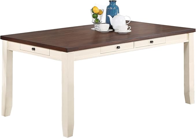NicBex 64Inch Rectangular Dining Table,Modern Kitchen Table with Walnut Acacia Veneer Tabletop and Pull Out Drawers for 6 to 8,Large Dining Room Table for Kitchen,Dining Living Room,White+Walnut - LeafyLoom