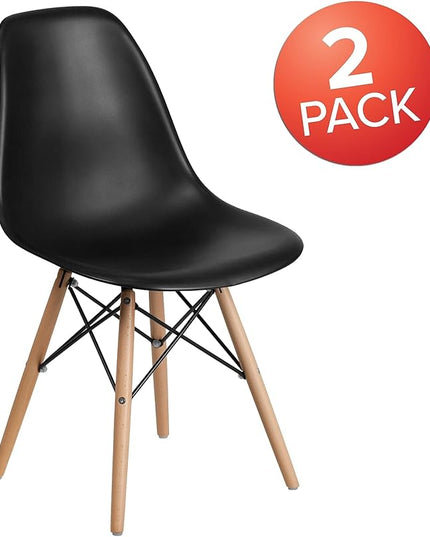 Flash Furniture 2 Pack Elon Series Black Plastic Chair with Wooden Legs - LeafyLoom