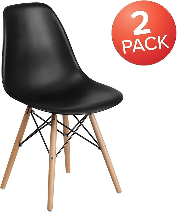 Flash Furniture 2 Pack Elon Series Black Plastic Chair with Wooden Legs - LeafyLoom