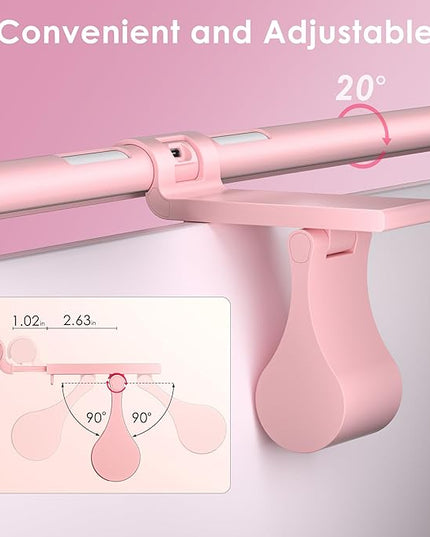 Quntis Pink Monitor Light Bar with Remote, Eye-Care No Glare, Space Saving Computer Desk Lamp As Gifts for Girls, Stepless Dimming, Modern Aesthetic Desk Light Bar for Home Office Gaming Reading - LeafyLoom