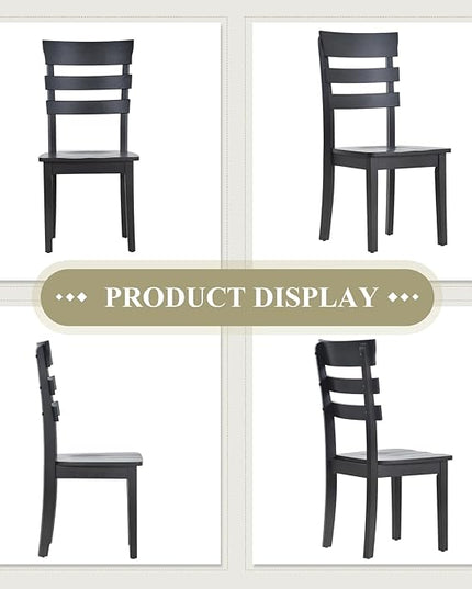 COLAMY Wooden Dining Chairs Set of 4, Ladder High Back Kitchen Side Chair, Farmhouse Armless Dining Room Chairs with Adjustable Foot Pegs, Black - LeafyLoom