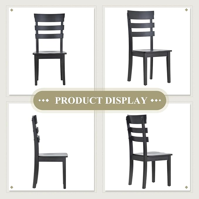 COLAMY Wooden Dining Chairs Set of 2, Ladder High Back Kitchen Side Chair, Farmhouse Armless Dining Room Chairs with Adjustable Foot Pegs, Black - LeafyLoom