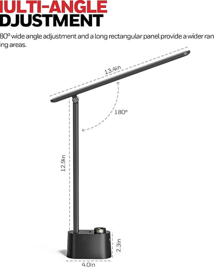 Honeywell Sunturalux™ LED Desk Lamp with USB Charging Ports HWT-H01 - Stepless Dimmable Eye Caring Desk Light for Home Office Bedroom Bedside College Dorm, Foldable Table Lamp Reading Lamp Black - LeafyLoom