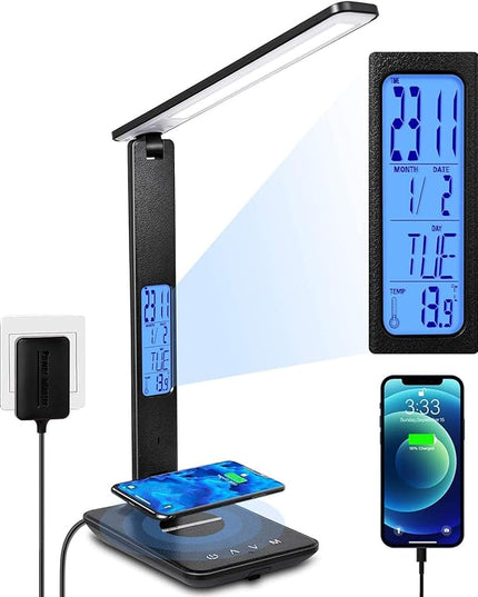 LED Desk Lamp, Dimmable Eye-Protecting Table Lamps with Night Light, USB Charging Port, 4 Color Temperature Modes, 5 Brightness Levels, 1H Timer, Touch Control for Home Office Bedroom (Black) - LeafyLoom