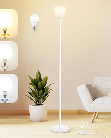 Floor Lamps for Living Room with 3 Color Temps, LED Standing Lamp with White Opal Glass Lampshade, Minimalist Tall Lamp with Foot Switch, Pole Lamp for Office Bedroom Dining Room, 9W LED Bulb Included - LeafyLoom