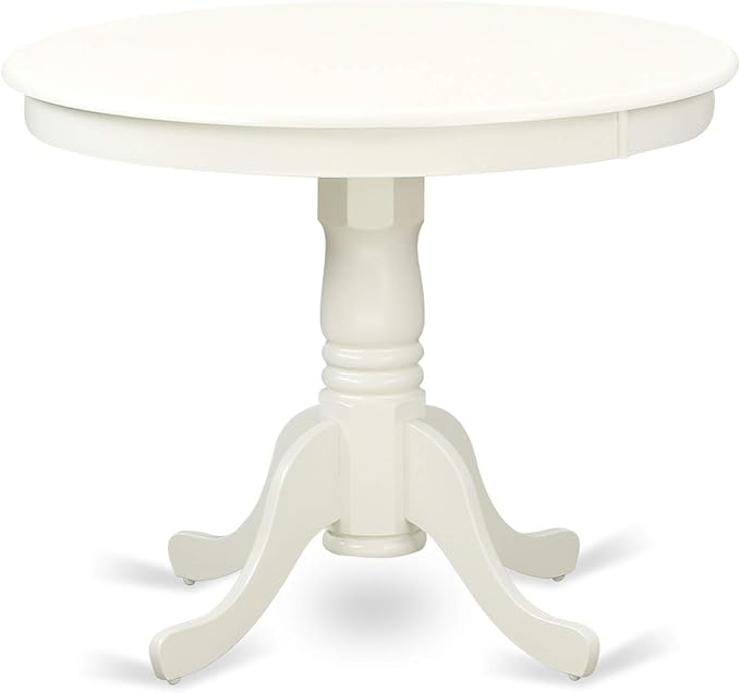 East West Furniture ANAB3-LWH-02 Antique 3 Piece Dinette Set for Small Spaces Contains a Round Kitchen Table with Pedestal and 2 Light Beige Linen Fabric Parson Chairs, 36x36 Inch - LeafyLoom