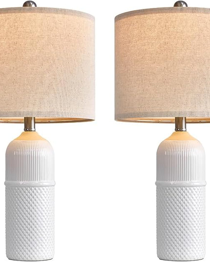 Table Lamps - Set of 2 (22.5") Modern White Ceramic Table Lamps for Living Room Table Lamps for Bedroom Study Room Office Dorm Farmhouse Nightstand End Table Lamps（White） - LeafyLoom