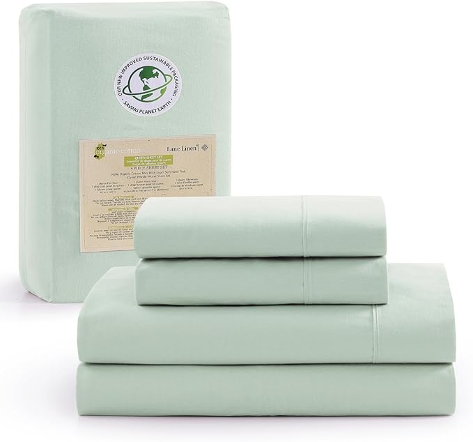 LANE LINEN RV Queen Sheets Set - 100% Organic Cotton 15" Deep Pocket Fitted Camper Sheets - (Short Queen, Cool Blue) - LeafyLoom