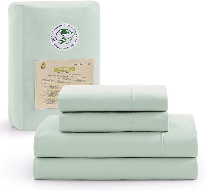 LANE LINEN 100% Organic Cotton Twin Bed Sheet Set, 3 Pc Twin Size Bed Sheets, Soft & Breathable Twin Sheet Set Boys, Hotel Style Bedding Sheets & Pillowcases, 15" Deep Twin Fitted Sheet - Cool Blue - LeafyLoom