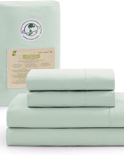 LANE LINEN 100% Organic Cotton Queen Sheets, 4Pc Cotton Sheets Queen Size Set, Classic Percale Weave Bedsheets Queen Size Bed, Soft Breathable Sheet & Pillowcase Sets, Deep Pocket 15" - Cool Blue - LeafyLoom