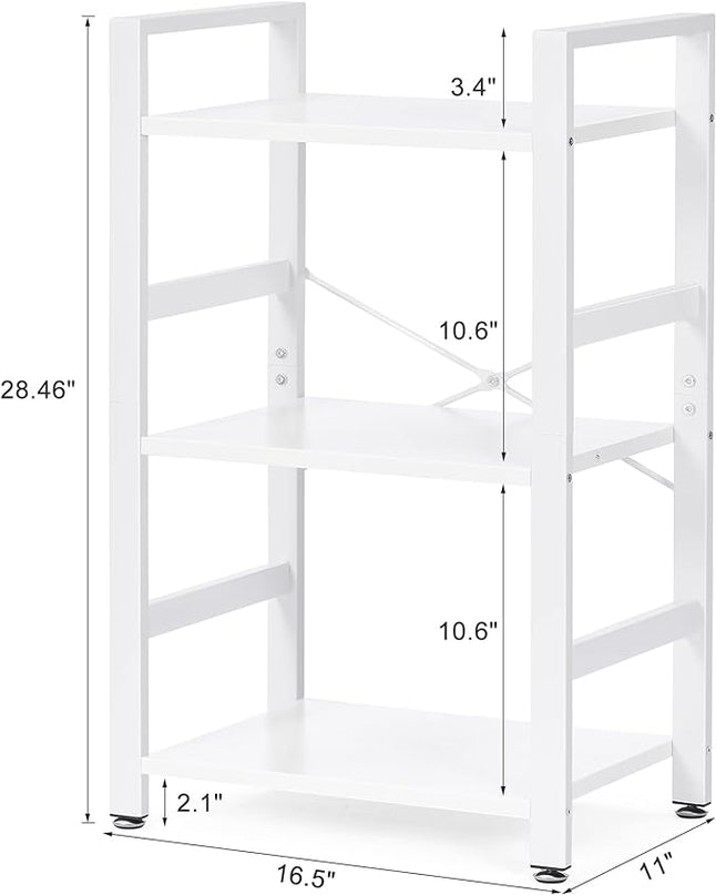 BEWISHOME 3 Tier Bookshelf, White Small Bookshelf for Small Spaces, Short Wooden Storage Bookcase with Metal Frame for Bedroom Living Room and Home Office JCJ62W - LeafyLoom