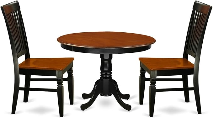 East West Furniture Hartland 3 Piece Room Set Contains a Round Kitchen Table with Pedestal and 2 Dining Chairs, 42x42 Inch, Black & Cherry - LeafyLoom