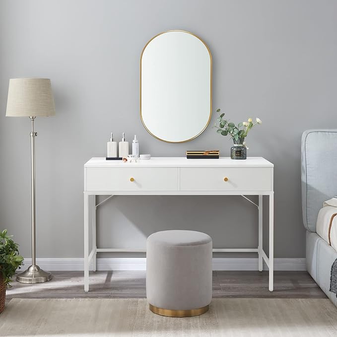 SUPERJARE Vanity Desk with Drawers, 47 inch Computer Desk, Modern Simple Home Office Desks, Makeup Dressing Table for Bedroom - White - LeafyLoom