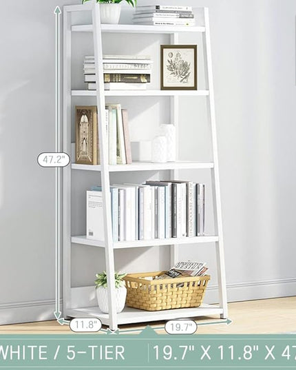 IOTXY 5 Tier Open Bookshelf - Steel and Wood Display Stand, 50CM Width Floor-Standing Bookcase, White - LeafyLoom