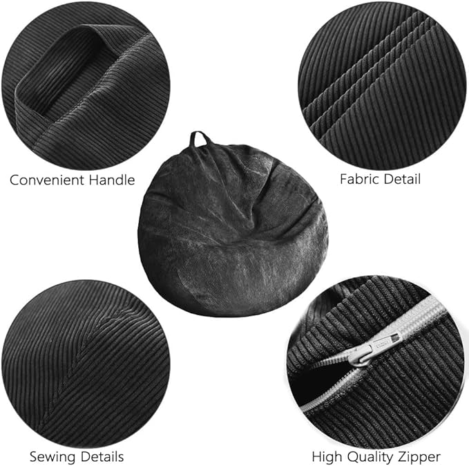 Stuffed Animal Storage Bean Bag Chair Cover (No Filler) Washable Ultra Soft Corduroy Bean Bag Cover for Organizing Plush Toys or Textile, Sack Bean Bag for Adults, Teens - LeafyLoom