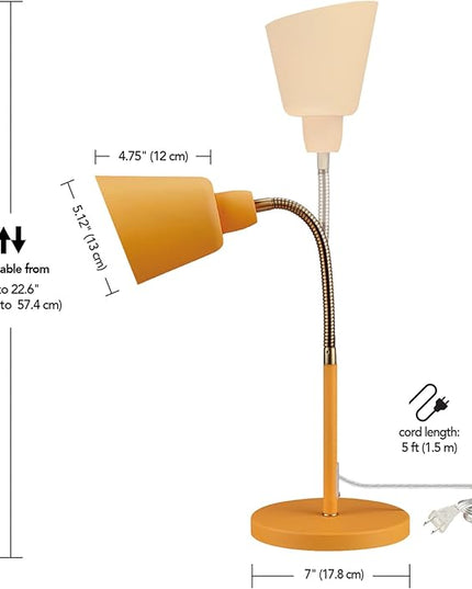 Globe 56083 16" Desk Lamp, Matte Orange, Adjustable Brass Gooseneck, in-Line On/Off Rocker Switch, Home Office Accessories, Desk Lamps for Home Office, Home Décor, Adjustable Lamp - LeafyLoom