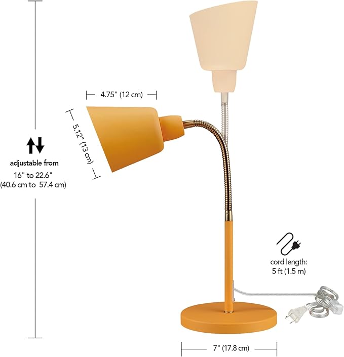 Globe 56083 16" Desk Lamp, Matte Orange, Adjustable Brass Gooseneck, in-Line On/Off Rocker Switch, Home Office Accessories, Desk Lamps for Home Office, Home Décor, Adjustable Lamp - LeafyLoom