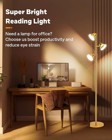 Gold Floor Lamp, 36W Modern LED Floor Lamp with Remote & Touch Control, 4 Color Temperatures, 3 Rotatable Lights, Floor Lamps for Living Room Bright Lighting, Bedroom, Office - LeafyLoom