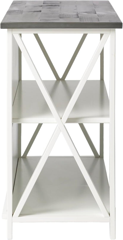 Walker Edison Solid Wood Farmhouse Storage Console, 52 Inch, White/Grey Wash - LeafyLoom