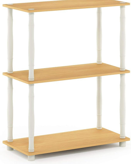 Furinno Turn-N-Tube 3-Tier Compact Multipurpose Shelf Display Rack with Classic Tube, Beech/White - LeafyLoom