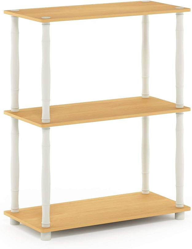 Furinno Turn-N-Tube 3-Tier Compact Multipurpose Shelf Display Rack with Classic Tube, Beech/White - LeafyLoom