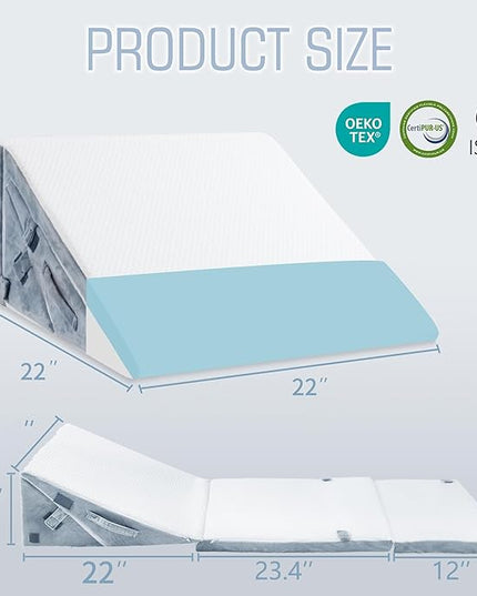 Bed Wedge Pillow for Sleeping, 20-in-1 Adjustable Bed Wedge Pillow for After Surgery, 9&12 Inch Height Memory Foam Triangle Pillow Wedge Relieve Acid Reflux, Gerd, Snoring - LeafyLoom