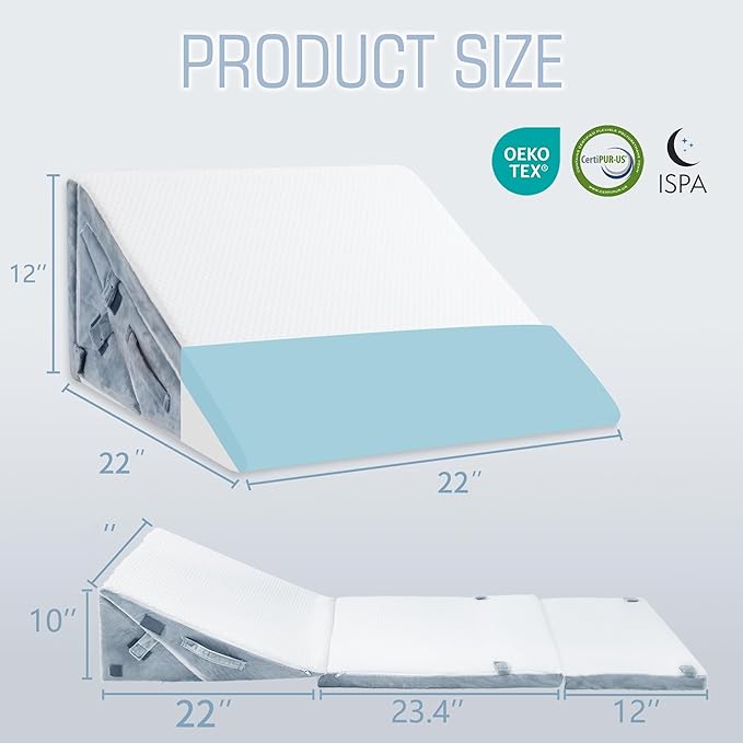 Bed Wedge Pillow for Sleeping, 20-in-1 Adjustable Bed Wedge Pillow for After Surgery, 9&12 Inch Height Memory Foam Triangle Pillow Wedge Relieve Acid Reflux, Gerd, Snoring - LeafyLoom