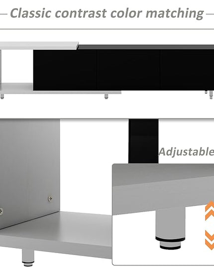 85 Inch TV Stand, Modern,Stylish Television Stands with Storage Shelf, 3 Drawers and Adjustable Feet, High Gloss Entertainment Center for Living Room, Black - LeafyLoom