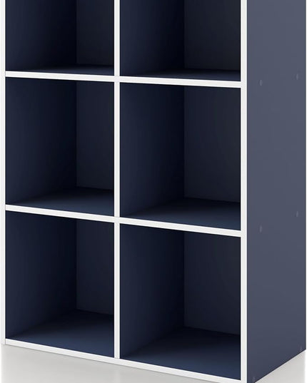 Apexa 6 Cube Storage Organizer Shelves, Stackable Wood Bookcase Fits Cubby Bins for Organization, Dorm Teen Room Decor & Home Office, Steel Blue - LeafyLoom