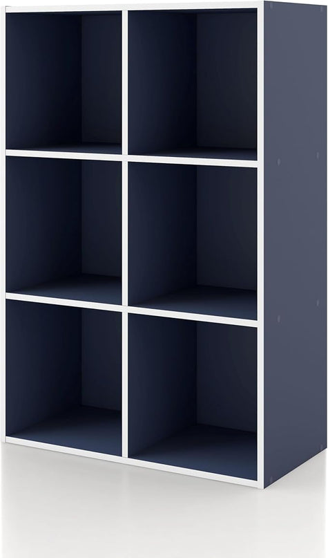 Apexa 6 Cube Storage Organizer Shelves, Stackable Wood Bookcase Fits Cubby Bins for Organization, Dorm Teen Room Decor & Home Office, Steel Blue - LeafyLoom