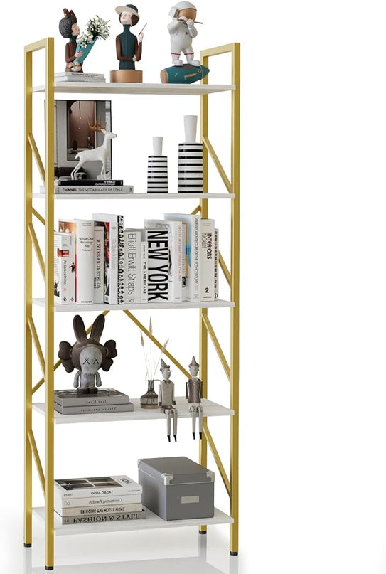 5 Tiers Bookshelf Tall Bookcase Shelf Storage Organizer Industrial Open Shelving Wood Large Modern Bookshelf for Living Room/Bedroom/Home/Office, White - LeafyLoom