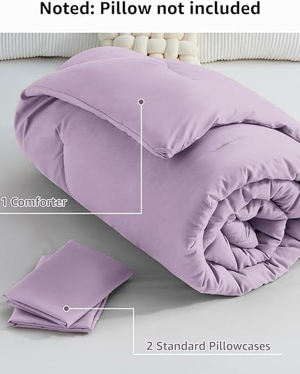 CozyLux Lavender Purple Comforter Set Queen Size, 3 Pieces Solid Breathable Quilted Boho Style Bedding Sets, Luxury Fluffy Soft Microfiber Comforter for All Season(1 Comforter & 2 Pillowcases) - LeafyLoom