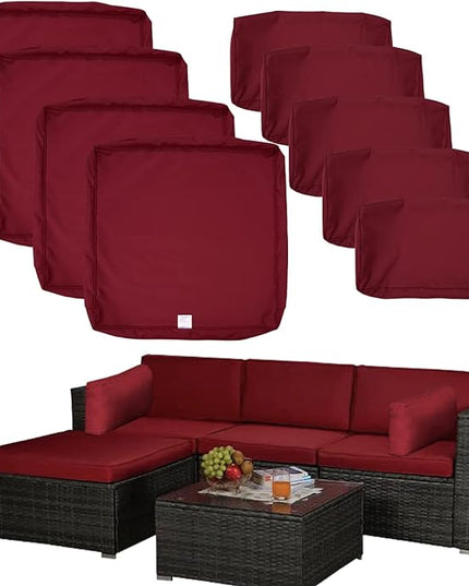 ClawsCover 9Pack Outdoor Seat and Back Cushions Replacement Covers Fit for 5 Pieces 4-Seater Wicker Rattan Patio Conversation Set Sectional Couch Furniture,Burgundy-Include Cover Only (Large) - LeafyLoom