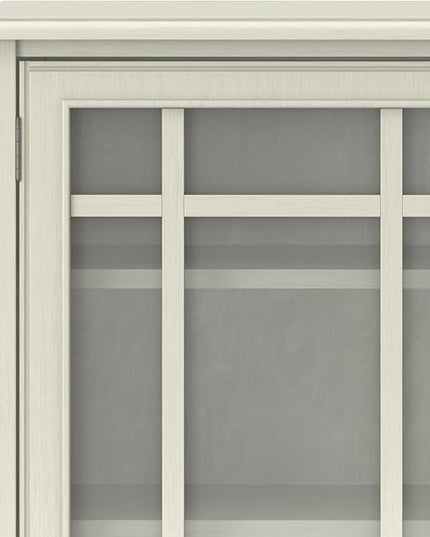 SIMPLIHOME Connaught Low Storage Cabinet, 46 inch, Antique White - LeafyLoom