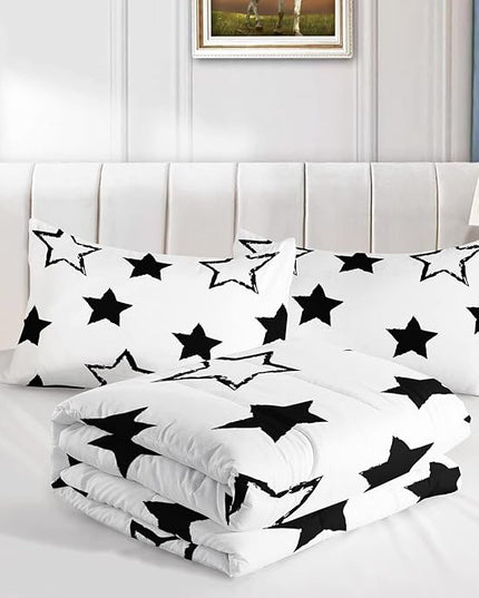 Axolotl Kids Full Bedding Comforter Set,3Pcs Super Cute Soft Black and White Stars Quilt Set Bed in A Bag with 1 Comforter 2 Pillowcases for Kids Boys Girls Teens Adults Room Decor All Season - LeafyLoom